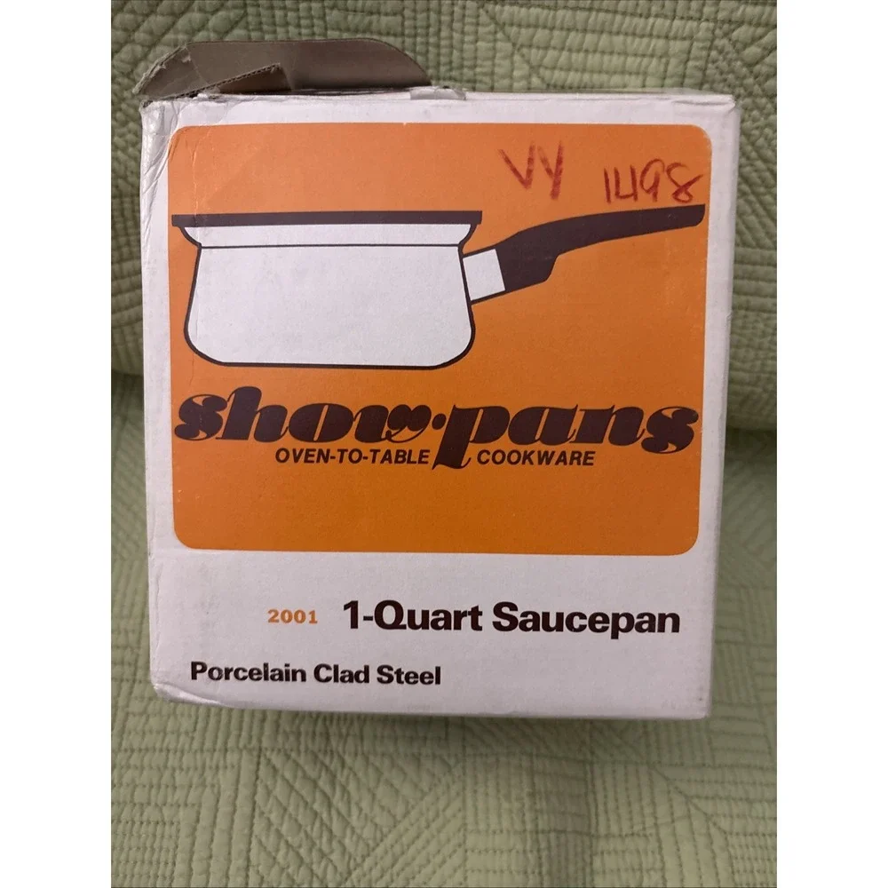 Vtg Show Pans 1 Qt Saucepan Orange Floral Enamel Sanko ware new w/ Box Retro